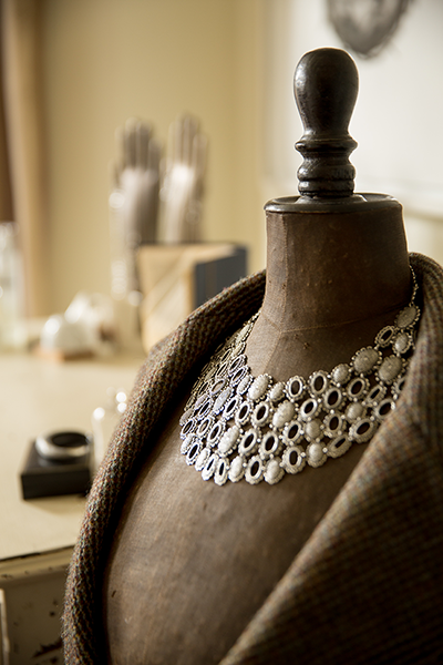 Catherine-Hills-Jewellery---Baroque-Armour-Collar-Necklace-in-her-room-on-a-vintage-wasp-waist-mannequin